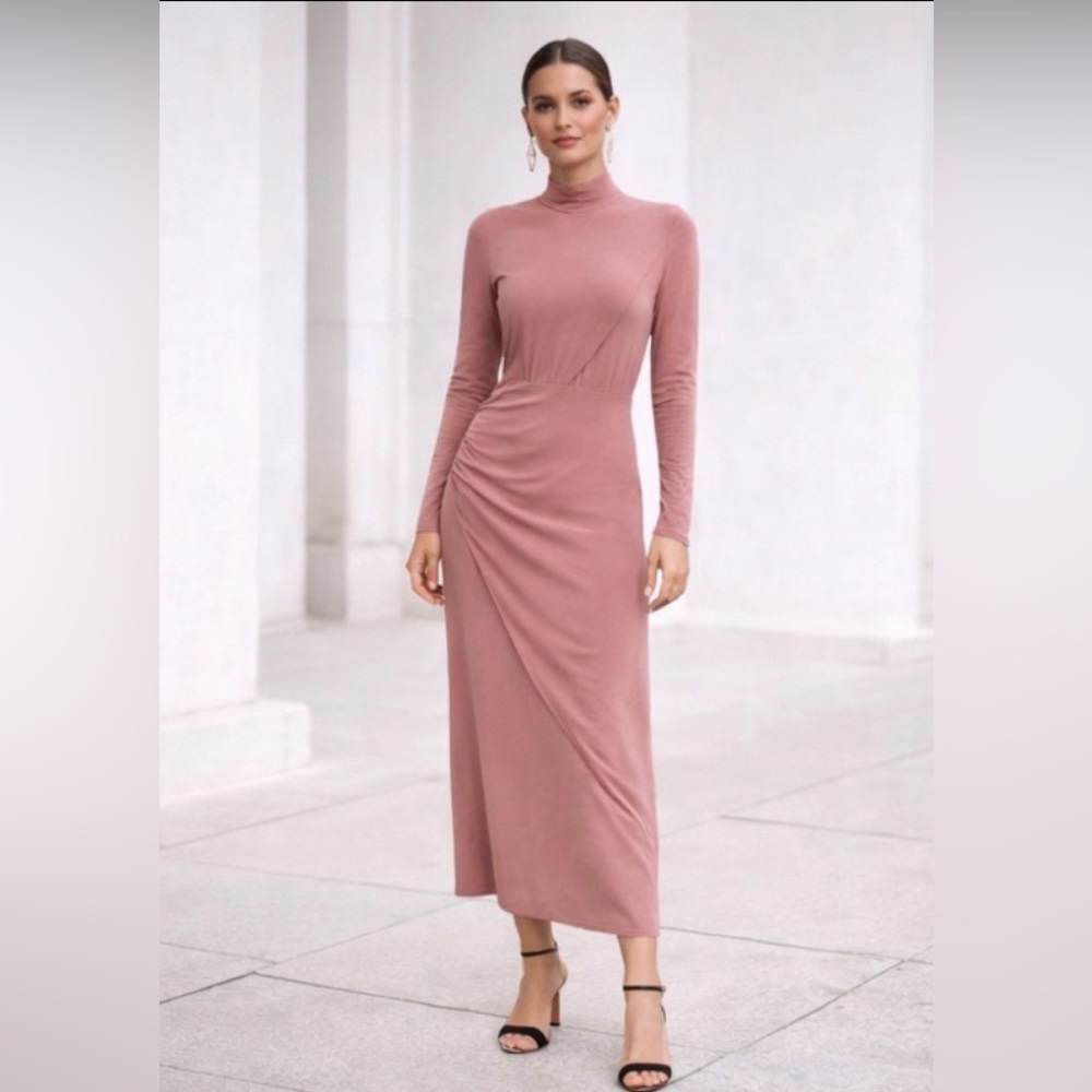 Marciano by Guess Soft Pink Ruched Draped Wrap Top Long Sleeve Dress Size M